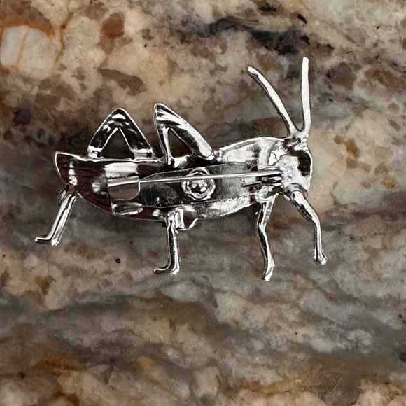 Grasshopper silver, tone pin brooch animal pins insects bug rhinestones NWOT - Picture 3 of 4